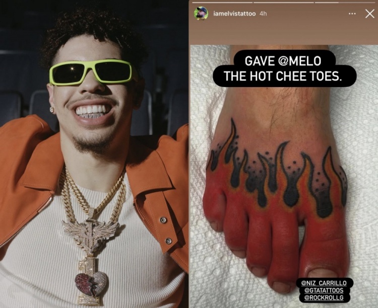 没地方纹了吗？拉梅洛-鲍尔在脚趾处再填纹身！