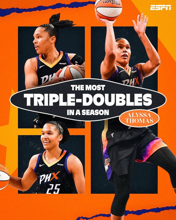 阿丽莎-托马斯12+16+15 单季三双数历史第1 连续15+助攻历史首人